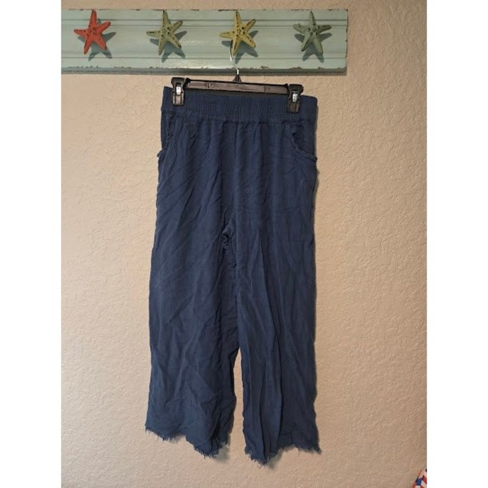 Umgee Blue Cropped Wide Leg Pants